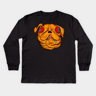 Crazy pug dog cartoon illustration Kids Long Sleeve T-Shirt